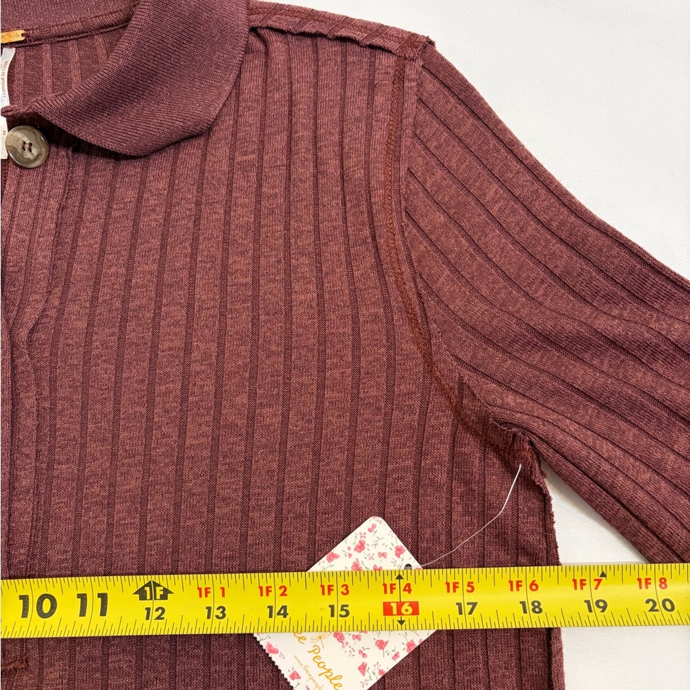 Free People Knit Top Heart Strings Short Sleeve Ribbed Shirt Mahogany Size Small - Picture 8 of 10